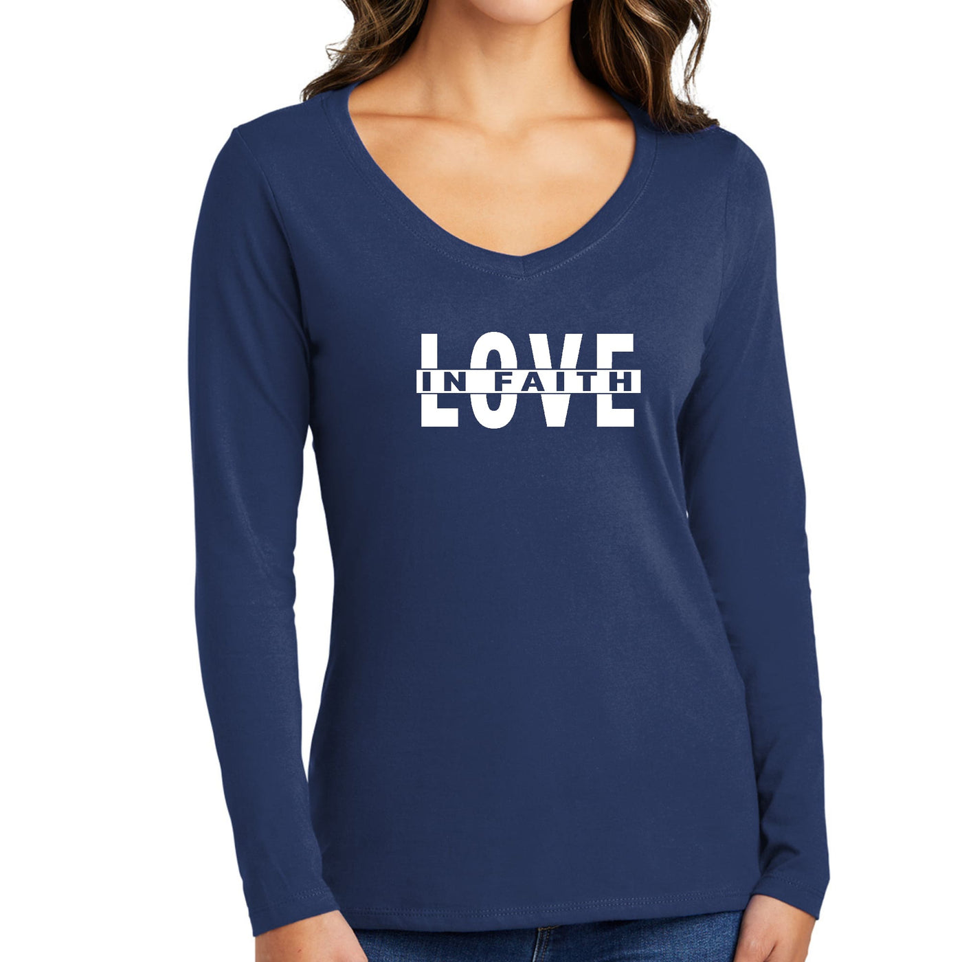 Womens Long Sleeve Graphic T - shirt Love In Faith - T - Shirts Sleeves
