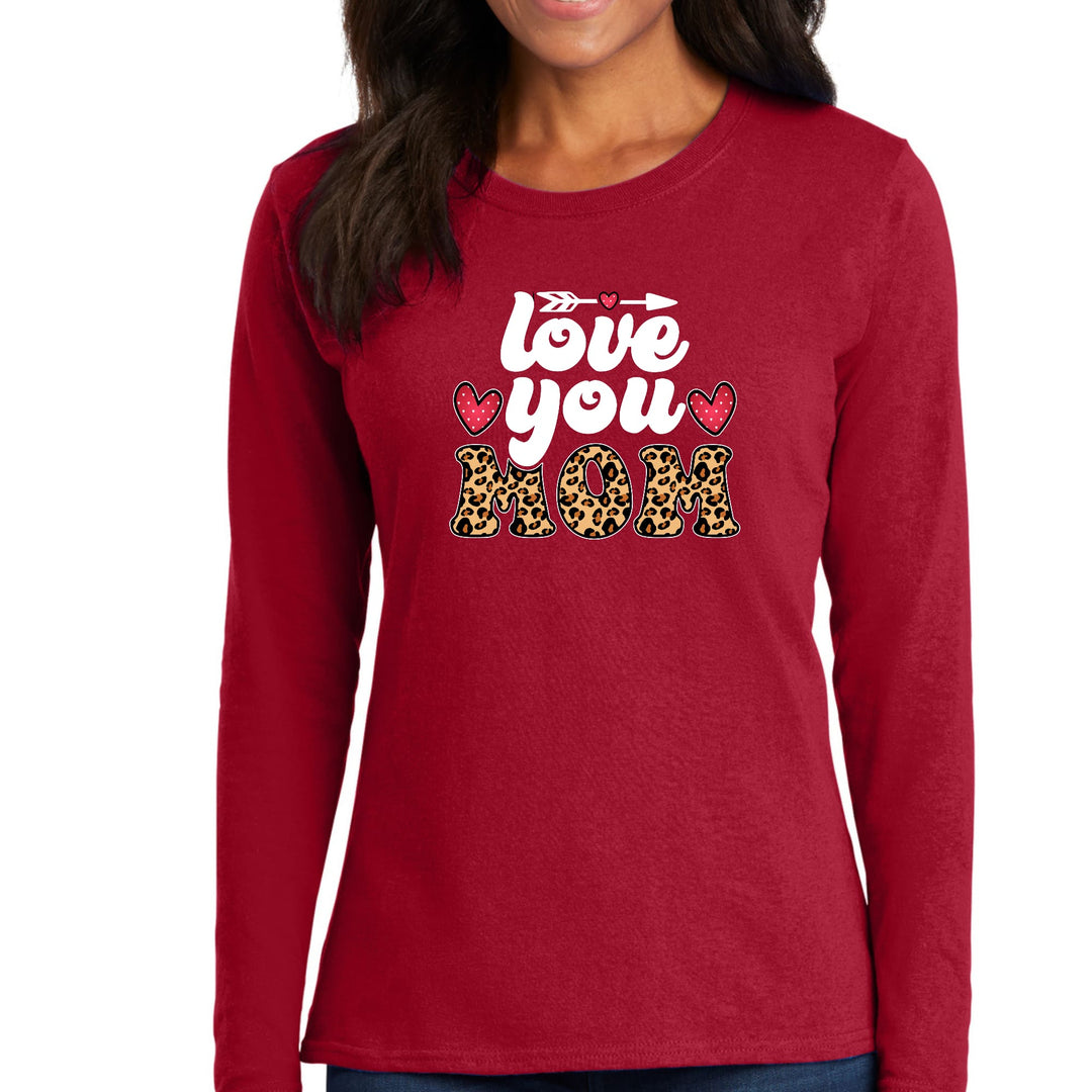 Womens Long Sleeve Graphic T-shirt Love You Mom Leopard Print - Womens