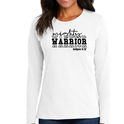 Womens Long Sleeve Graphic T-shirt - Mighty Warrior Black Illustration - Womens