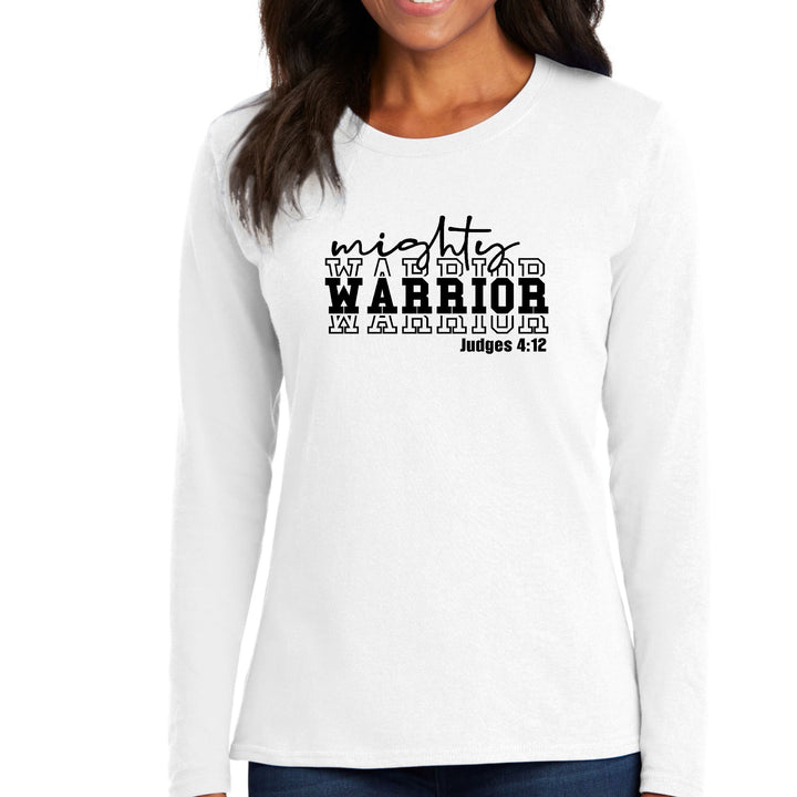 Womens Long Sleeve Graphic T-shirt - Mighty Warrior Black Illustration - Womens