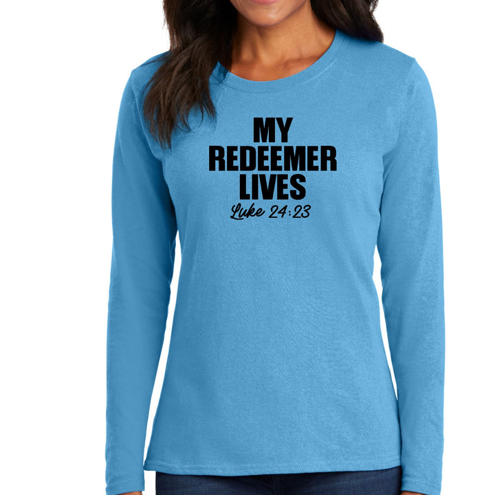 Womens Long Sleeve Graphic T-shirt - my Redeemer Lives Print - Womens