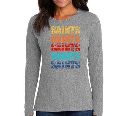 Womens Long Sleeve Graphic T-shirt Saints Colorful Art Illustration - Womens