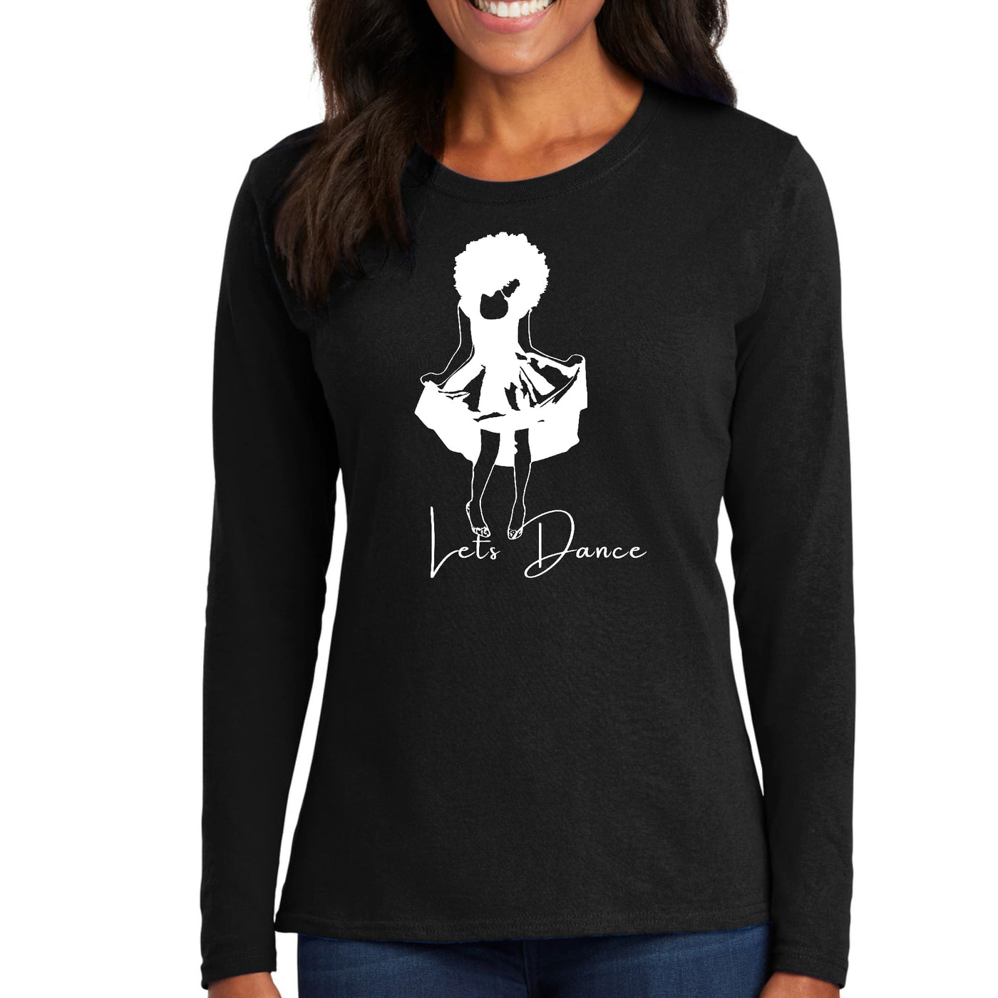 Womens Long Sleeve Graphic T-shirt - Say It Soul Lets Dance White - Womens