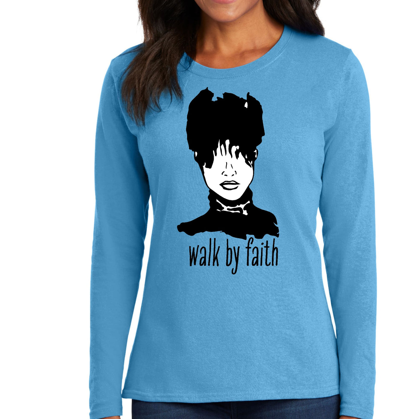 Womens Long Sleeve Graphic T-shirt - Say It Soul Walk By Faith - Womens