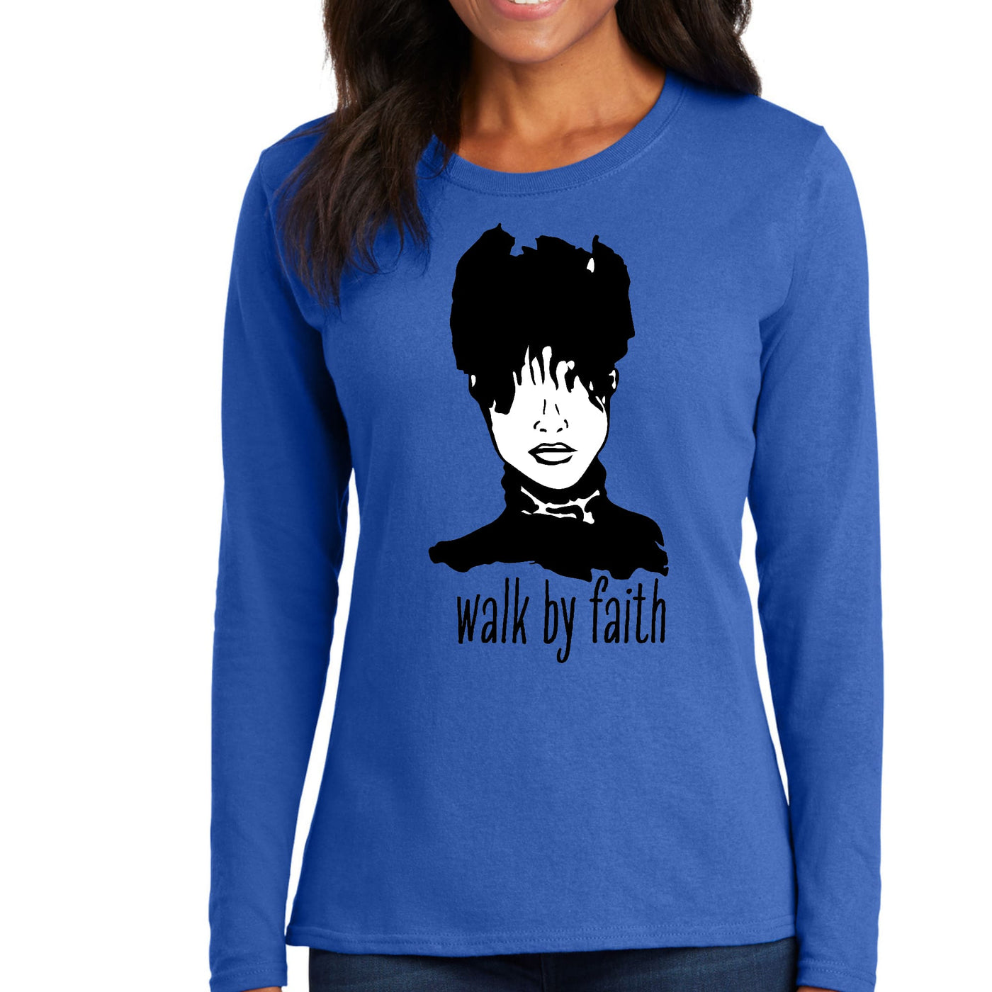 Womens Long Sleeve Graphic T-shirt - Say It Soul Walk By Faith - Womens