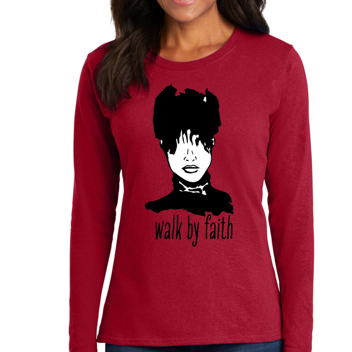 Womens Long Sleeve Graphic T-shirt Say It Soul Walk By Faith - Womens