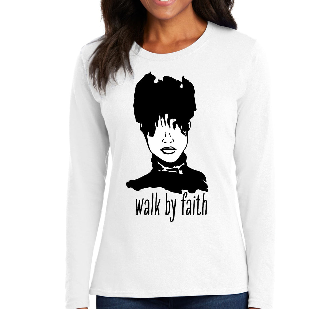 Womens Long Sleeve Graphic T-shirt Say It Soul Walk By Faith - Womens