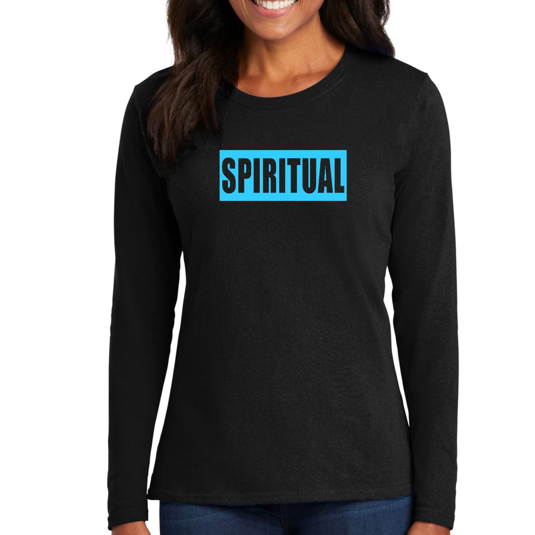 Womens Long Sleeve Graphic T-shirt Spiritual Light Blue Print - Womens