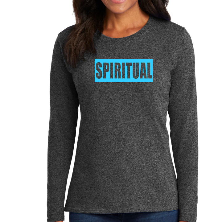 Womens Long Sleeve Graphic T-shirt Spiritual Light Blue Print - Womens