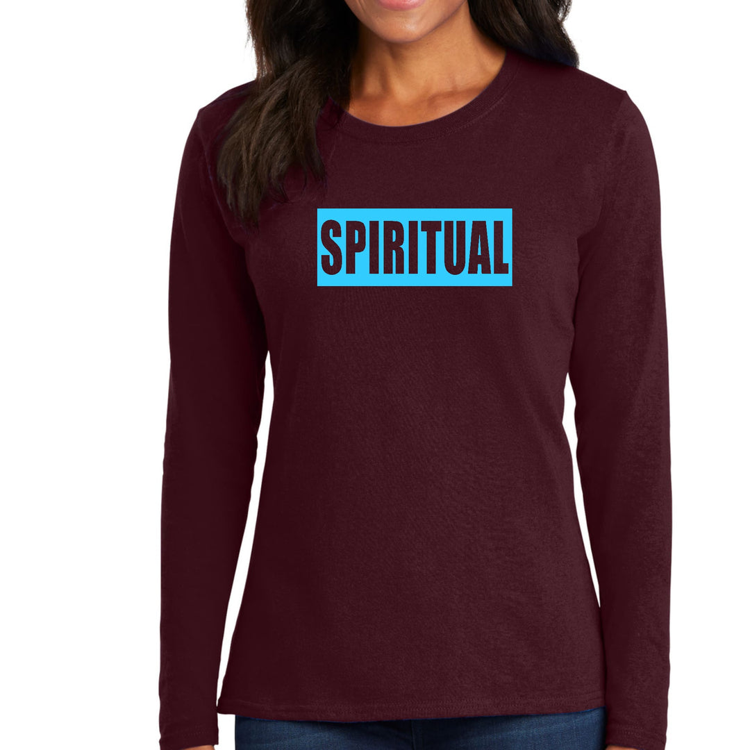 Womens Long Sleeve Graphic T-shirt Spiritual Light Blue Print - Womens