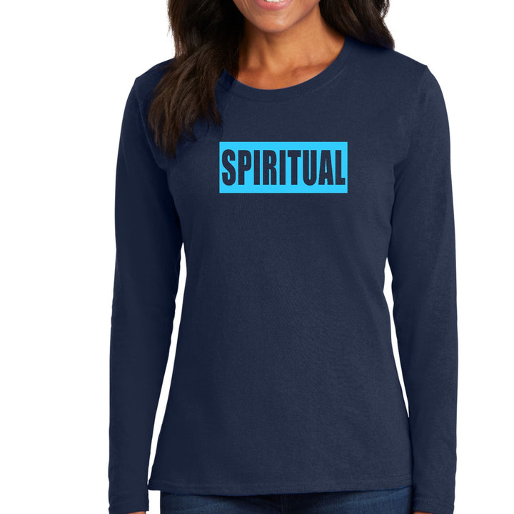 Womens Long Sleeve Graphic T-shirt Spiritual Light Blue Print - Womens