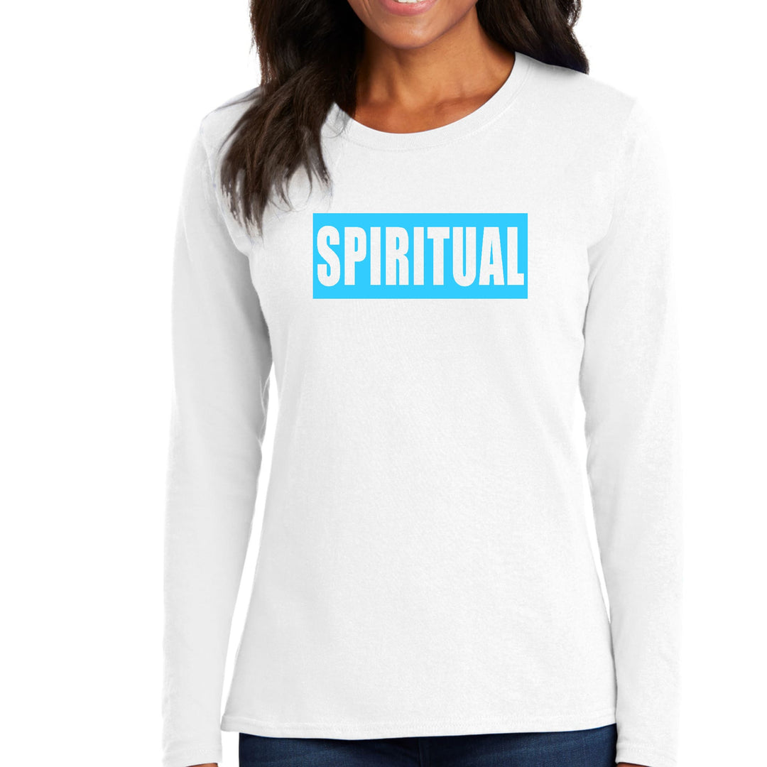 Womens Long Sleeve Graphic T-shirt Spiritual Light Blue Print - Womens