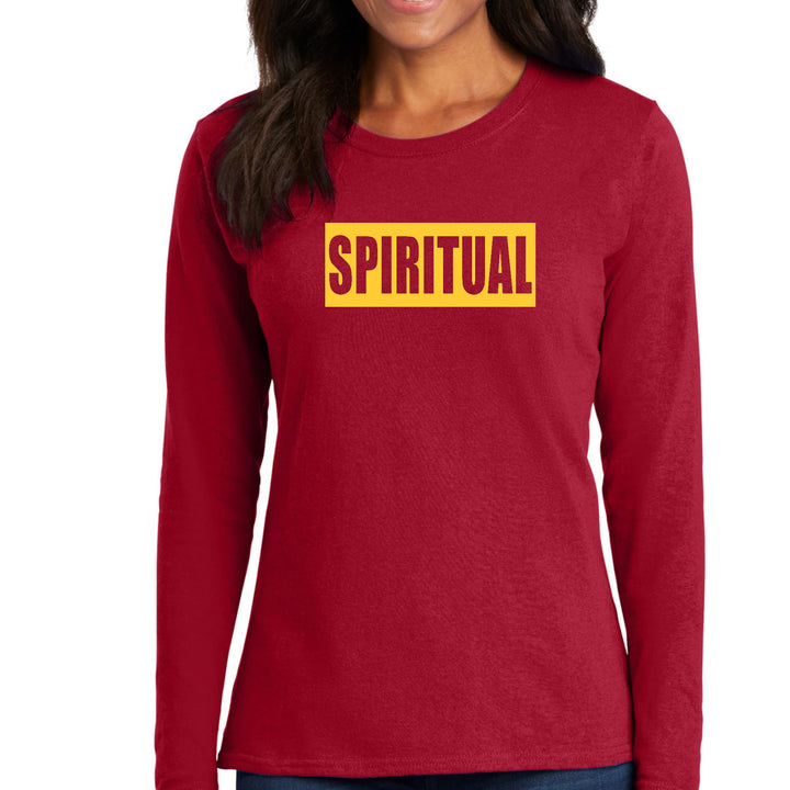 Womens Long Sleeve Graphic T-shirt Spiritual Yellow Gold Colorblock - Womens