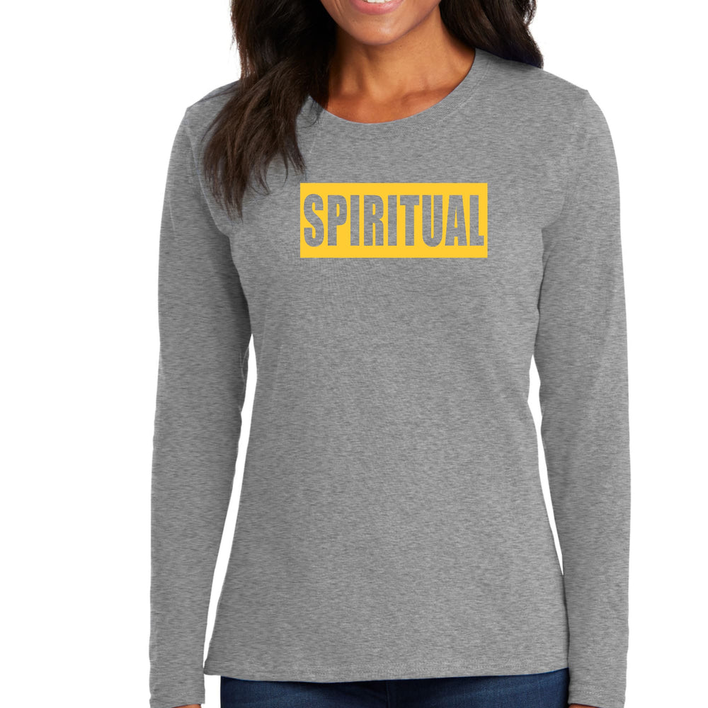 Womens Long Sleeve Graphic T-shirt Spiritual Yellow Gold Colorblock - Womens