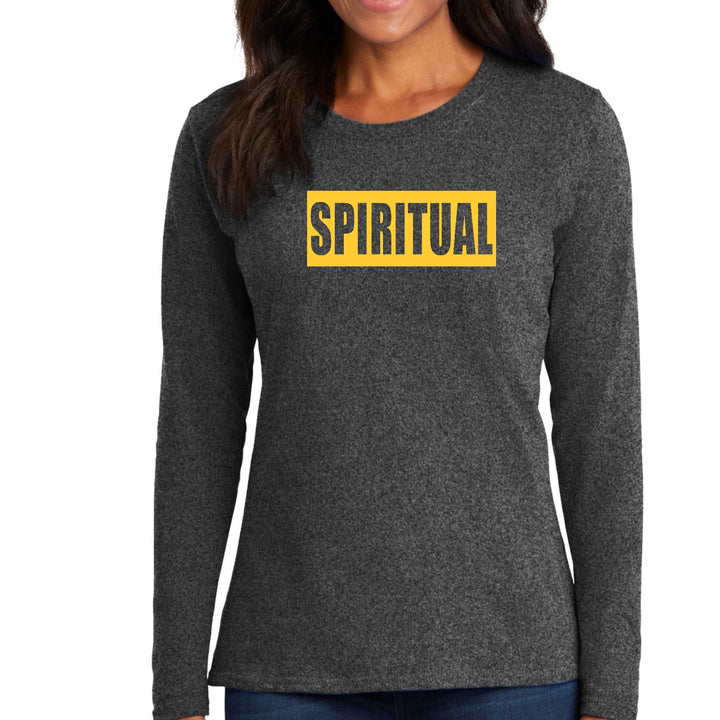Womens Long Sleeve Graphic T-shirt Spiritual Yellow Gold Colorblock - Womens