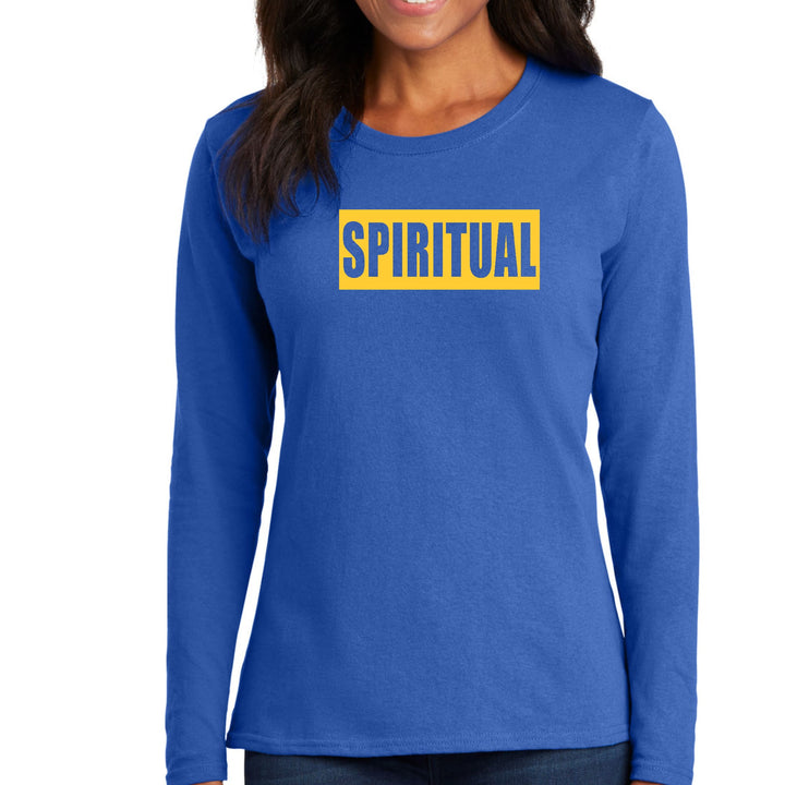 Womens Long Sleeve Graphic T-shirt Spiritual Yellow Gold Colorblock - Womens