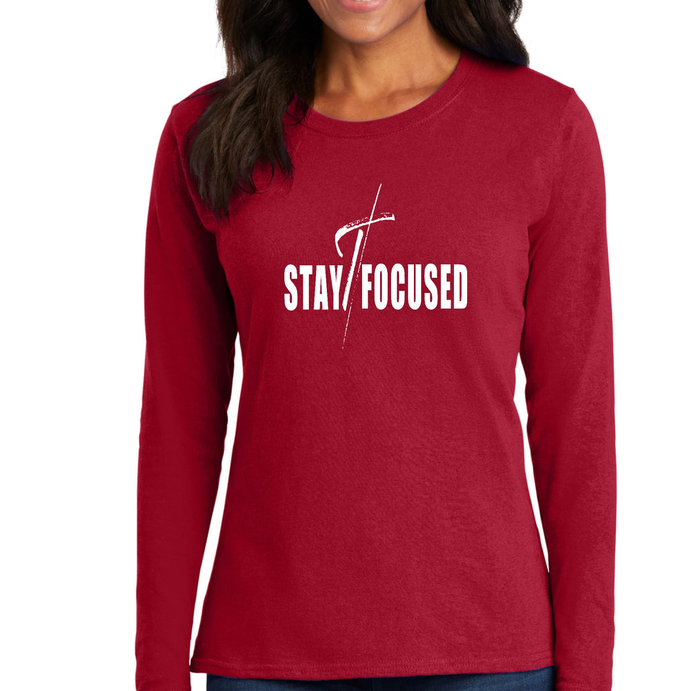 Womens Long Sleeve Graphic T-shirt Stay Focused White Print - Womens | T-Shirts