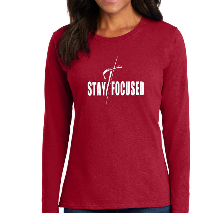 Womens Long Sleeve Graphic T-shirt Stay Focused White Print - Womens | T-Shirts