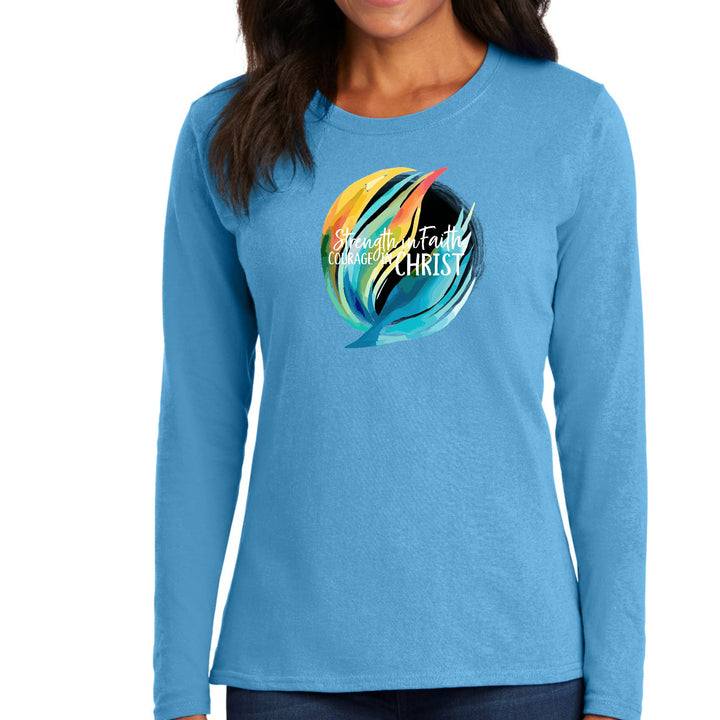 Womens Long Sleeve Graphic T-shirt - Strength in Faith - Courage