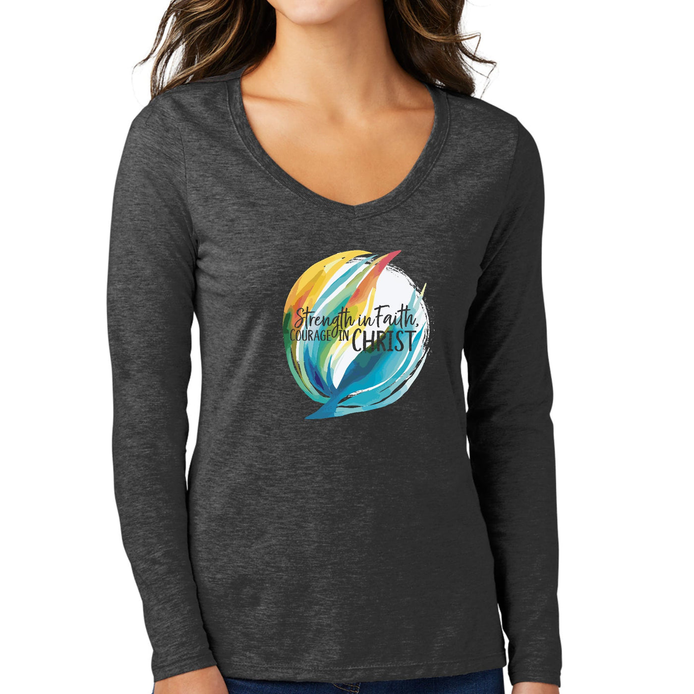 Womens Long Sleeve Graphic T - shirt Strength In Faith Courage - Womens | T