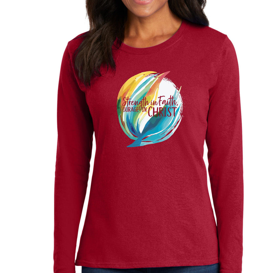 Womens Long Sleeve Graphic T-shirt Strength in Faith Courage - Womens