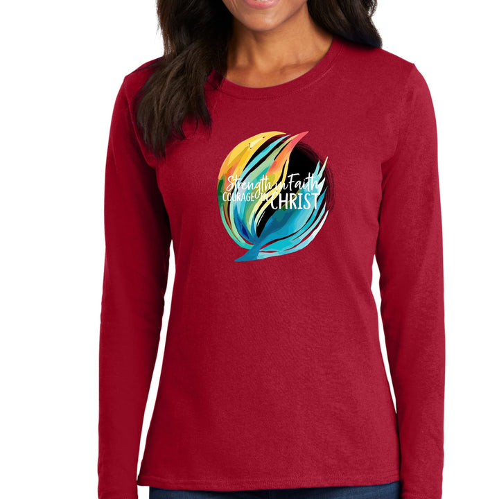 Womens Long Sleeve Graphic T-shirt Strength In Faith Courage - Womens