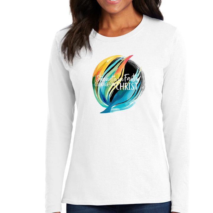 Womens Long Sleeve Graphic T-shirt Strength In Faith Courage - Womens