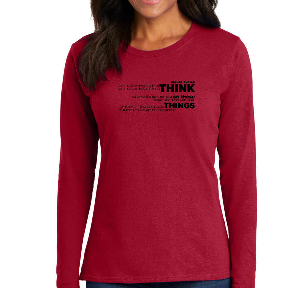 Womens Long Sleeve Graphic T-shirt Think on these Things Black - Womens