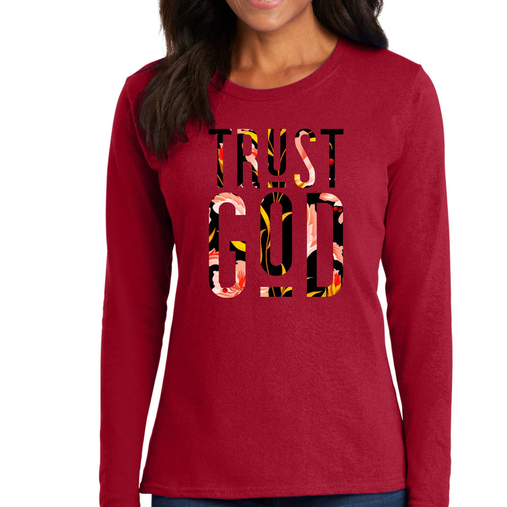 Womens Long Sleeve Graphic T-shirt Trust God Floral Print - Womens | T-Shirts