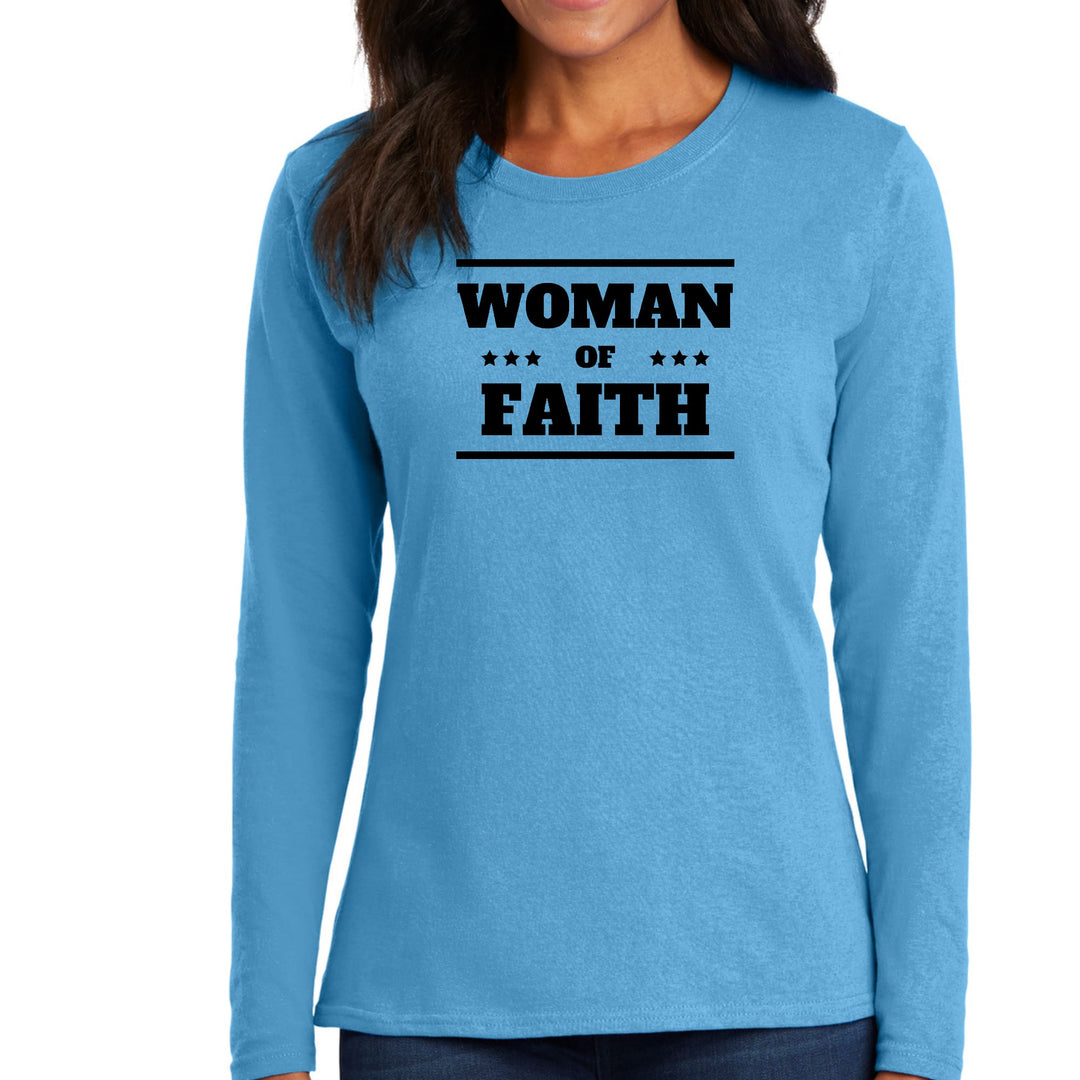 Womens Long Sleeve Graphic T-shirt Woman Of Faith Black Illustration - Womens