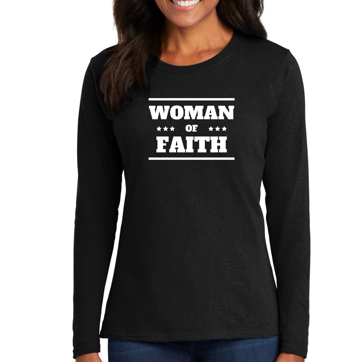 Womens Long Sleeve Graphic T-shirt Woman Of Faith - Womens | T-Shirts | Long