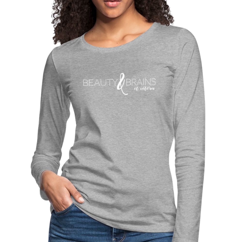 Womens Long Sleeve Graphic Tee Beauty and Brains et Cetera Print - Womens