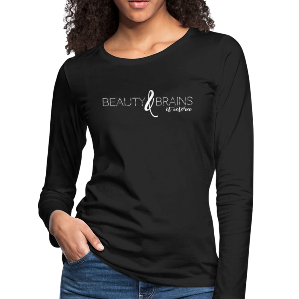 Womens Long Sleeve Graphic Tee Beauty and Brains et Cetera Print - Womens