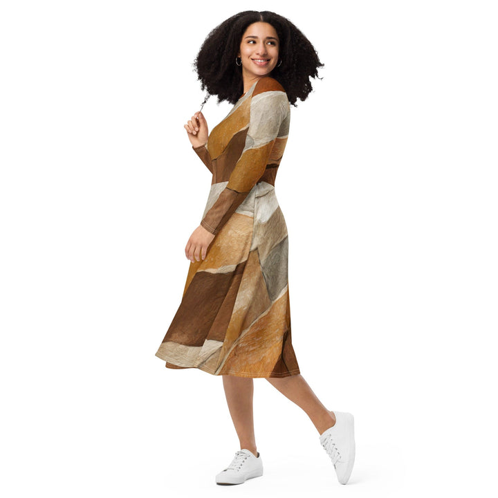 Womens Long Sleeve Midi Dress Abstract Stone Print - Womens | Dresses | MIDI