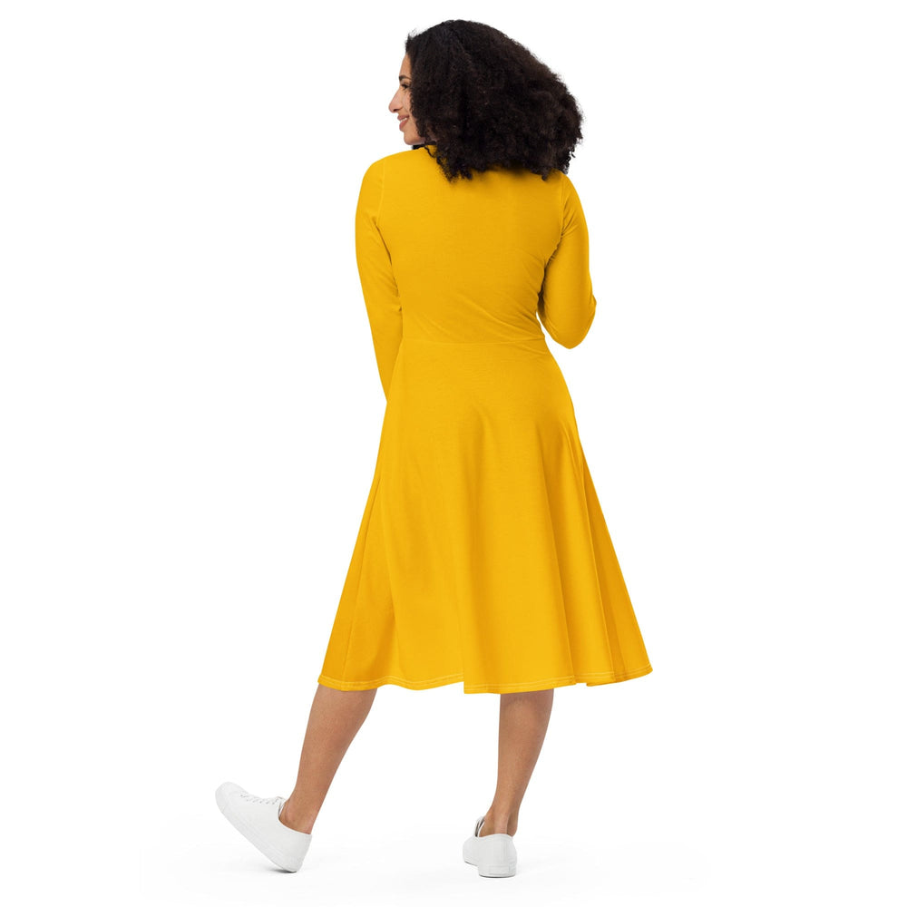 Womens Long Sleeve Midi Dress Golden Yellow - Womens | Dresses | MIDI | AOP