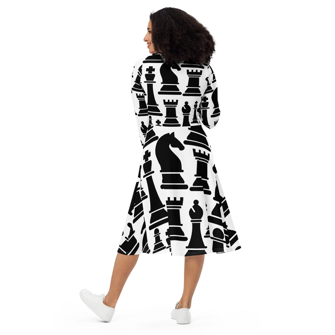 Womens Long Sleeve Midi Dress Black and White Chess Print - Womens | Dresses