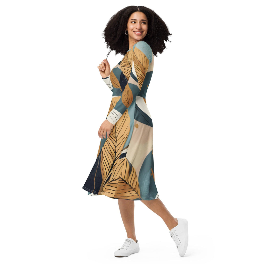 Womens Long Sleeve Midi Dress Boho Style Print 2 - Womens | Dresses | MIDI | AOP