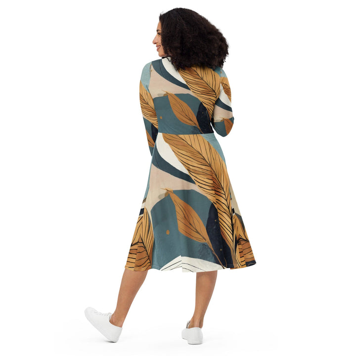 Womens Long Sleeve Midi Dress Boho Style Print 2 - Womens | Dresses | MIDI | AOP