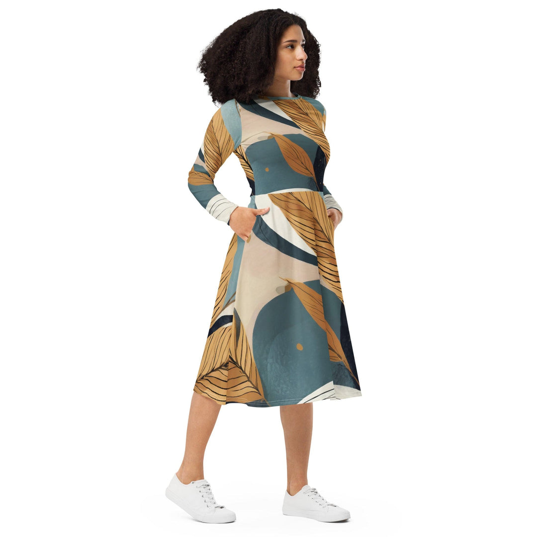 Womens Long Sleeve Midi Dress Boho Style Print 2 - Womens | Dresses | MIDI | AOP