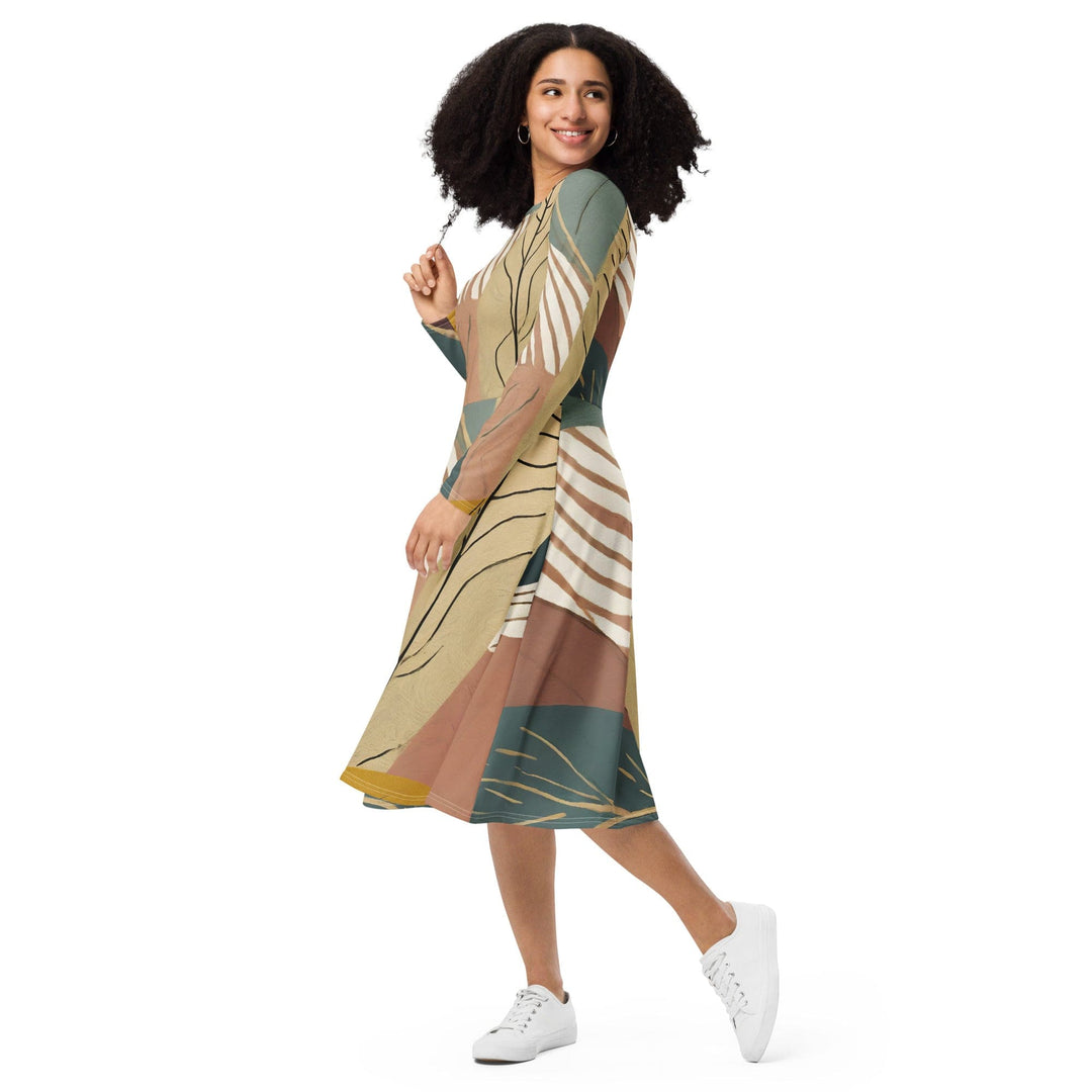 Womens Long Sleeve Midi Dress Boho Style Print 4 - Womens | Dresses | MIDI | AOP