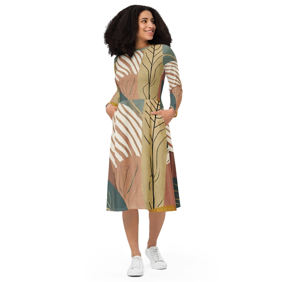 Womens Long Sleeve Midi Dress Boho Style Print 4 - Womens | Dresses | MIDI | AOP