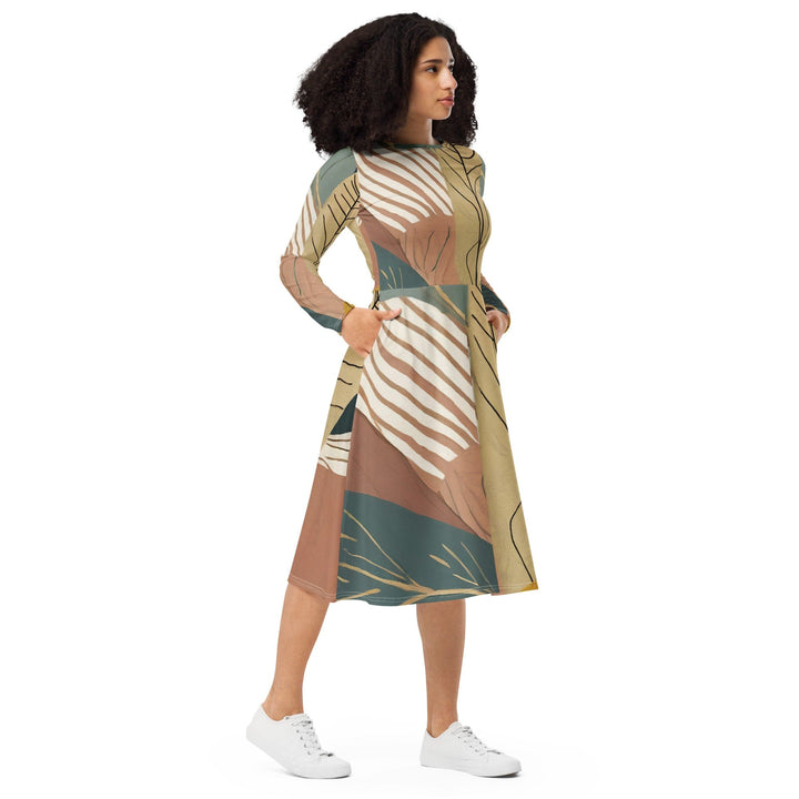 Womens Long Sleeve Midi Dress Boho Style Print 4 - Womens | Dresses | MIDI | AOP