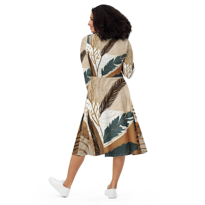 Womens Long Sleeve Midi Dress - Boho Style Print - Womens/Dresses/MIDI/AOP