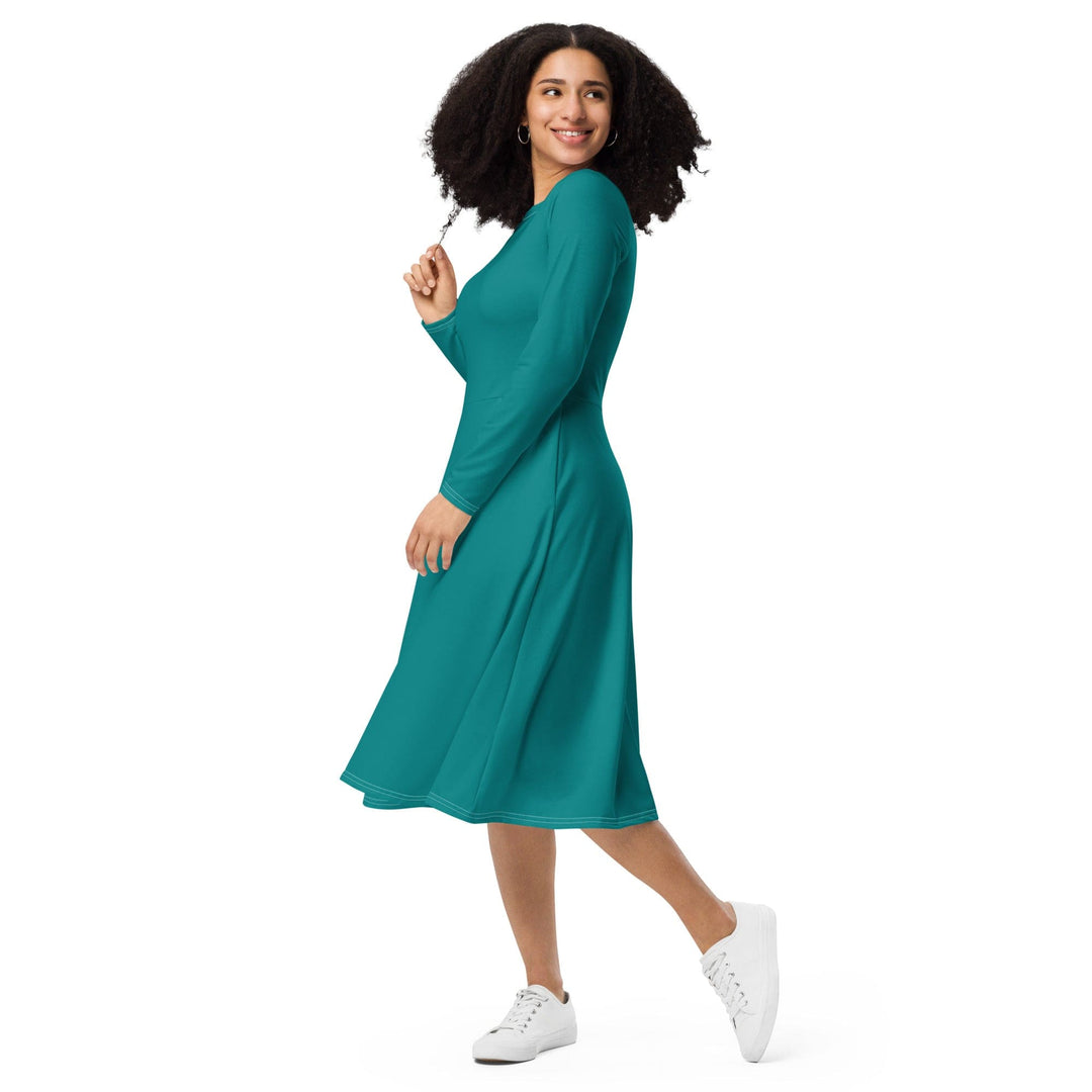 Womens Long Sleeve Midi Dress Dark Teal Green - Womens | Dresses | MIDI | AOP