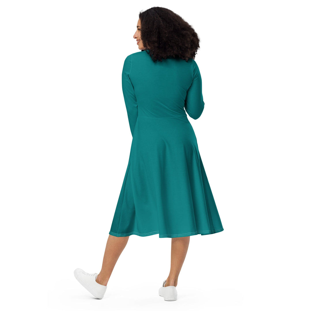 Womens Long Sleeve Midi Dress Dark Teal Green - Womens | Dresses | MIDI | AOP