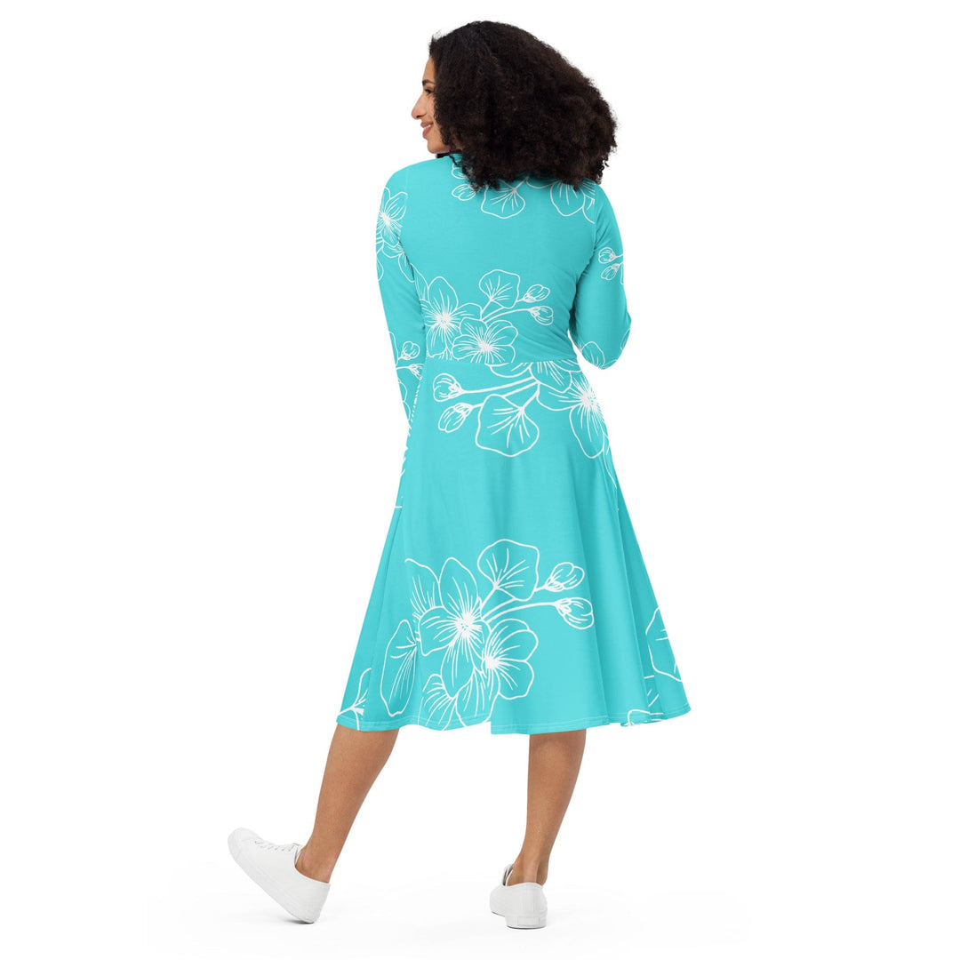 Womens Long Sleeve Midi Dress Floral Cyan Blue 7022523 - Womens | Dresses