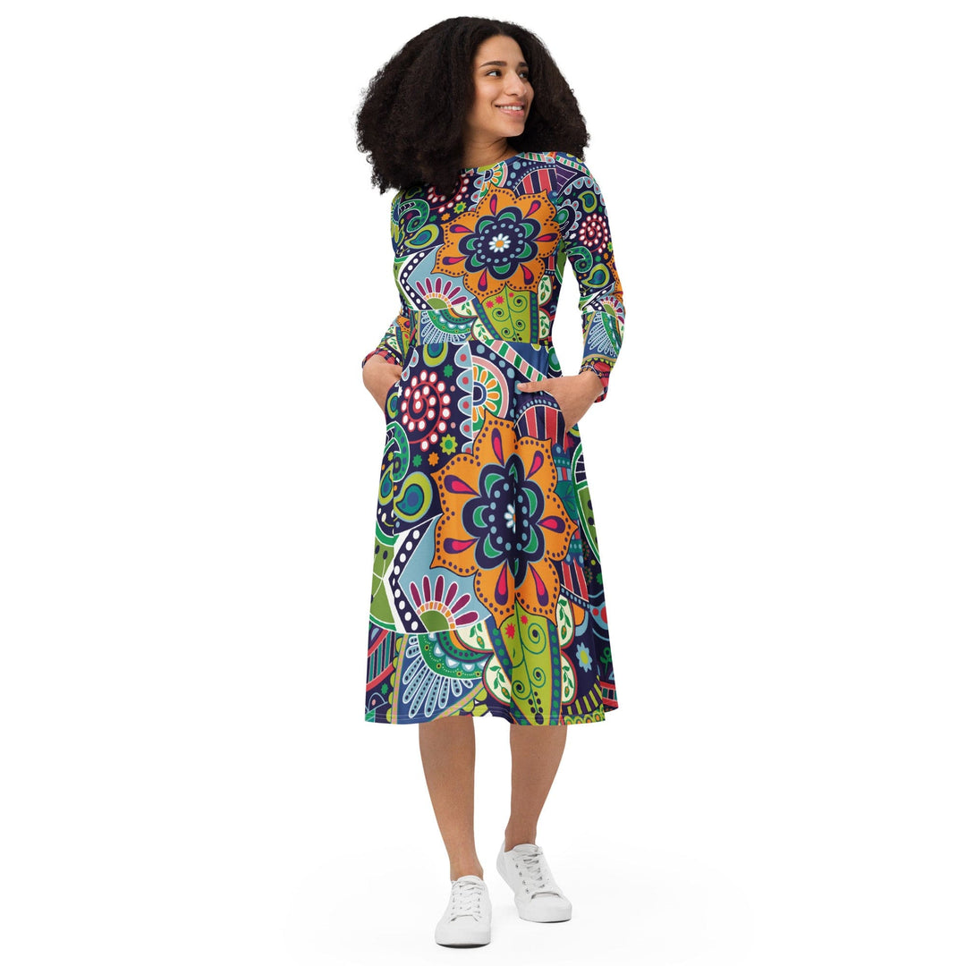 Womens Long Sleeve Midi Dress Floral Paisley 22523 - Womens | Dresses | MIDI