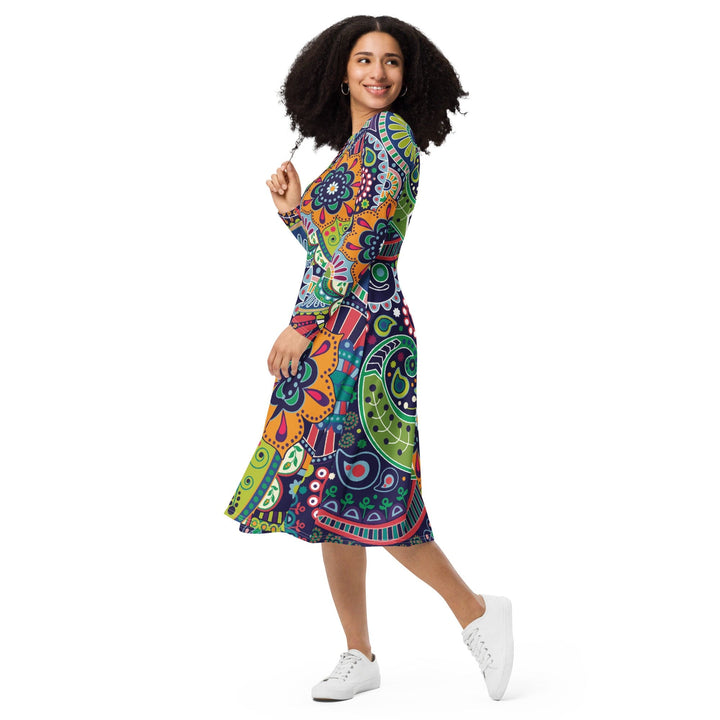 Womens Long Sleeve Midi Dress Floral Paisley 22523 - Womens | Dresses | MIDI