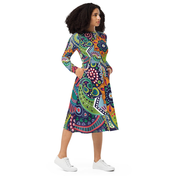 Womens Long Sleeve Midi Dress Floral Paisley 22523 - Womens | Dresses | MIDI