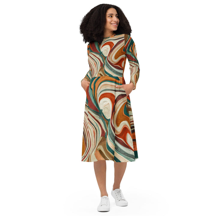 Womens Long Sleeve Midi Dress - Marble Print 17163 - Womens/Dresses/MIDI/AOP